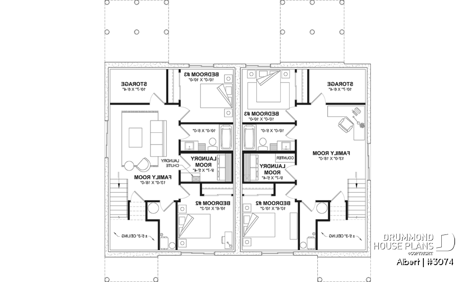 Basement - Semi-detached house plan offering two different ground floor layouts and a total of 3 bedrooms - Albert
