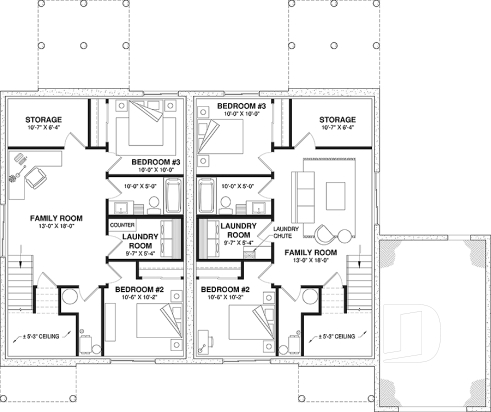 Basement - Semi-detached model with garage on one side, 3 bedrooms and 2 bathrooms per unit, open concept - Albert 2