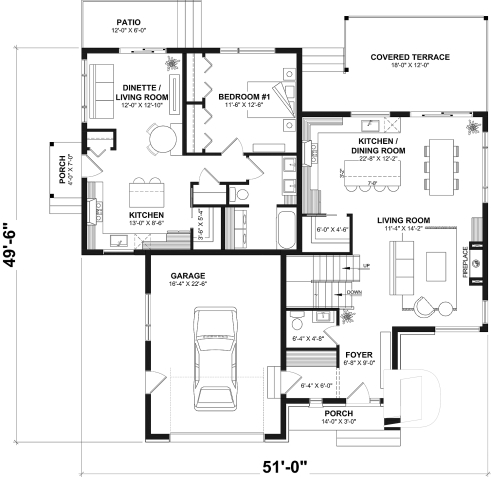 1st level - Contemporary Multigenerational House Plan with Private In-law Suite, 4-5 Bedrooms, Optional Finished Basement - Linea 2