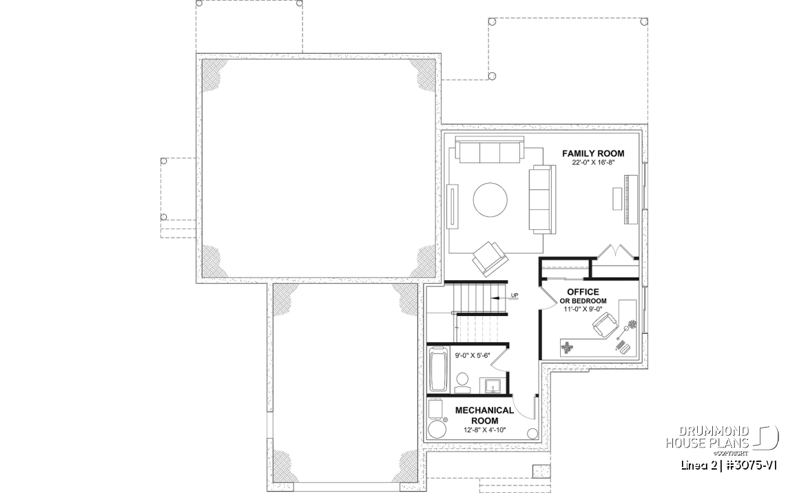 Finished basement (Optional $) - Contemporary Multigenerational House Plan with Private In-law Suite, 4-5 Bedrooms, Optional Finished Basement - Linea 2