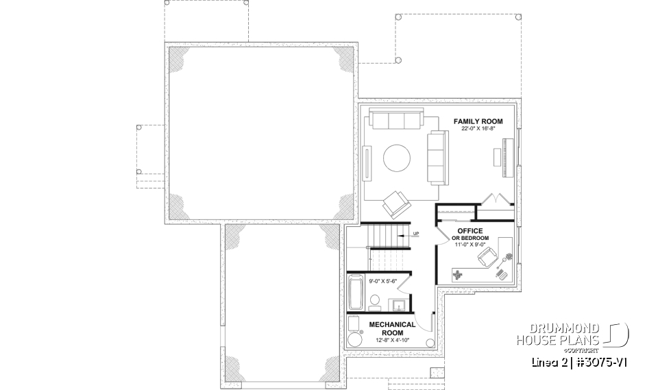 Finished basement (Optional $) - Contemporary Multigenerational House Plan with Private In-law Suite, 4-5 Bedrooms, Optional Finished Basement - Linea 2