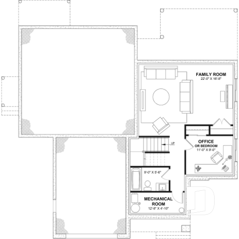 Finished basement (Optional $) - Contemporary Multigenerational House Plan with Private In-law Suite, 4-5 Bedrooms, Optional Finished Basement - Linea 2