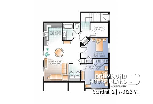 Basement - 2 bedroom Country style house plan with a 2 bedroom basement appartment, separate entrances - Sandhill 2