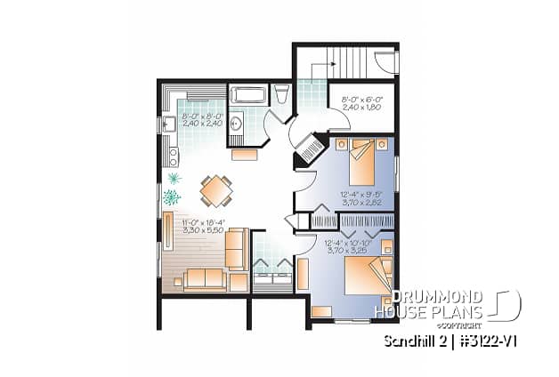 Basement - 2 bedroom Country style house plan with a 2 bedroom basement appartment, separate entrances - Sandhill 2