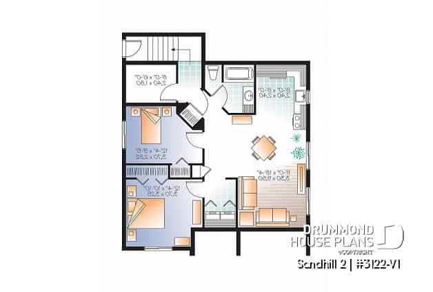 Basement - 2 bedroom Country style house plan with a 2 bedroom basement appartment, separate entrances - Sandhill 2