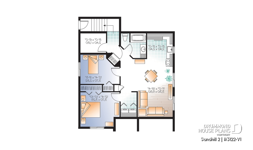 Basement - 2 bedroom Country style house plan with a 2 bedroom basement appartment, separate entrances - Sandhill 2