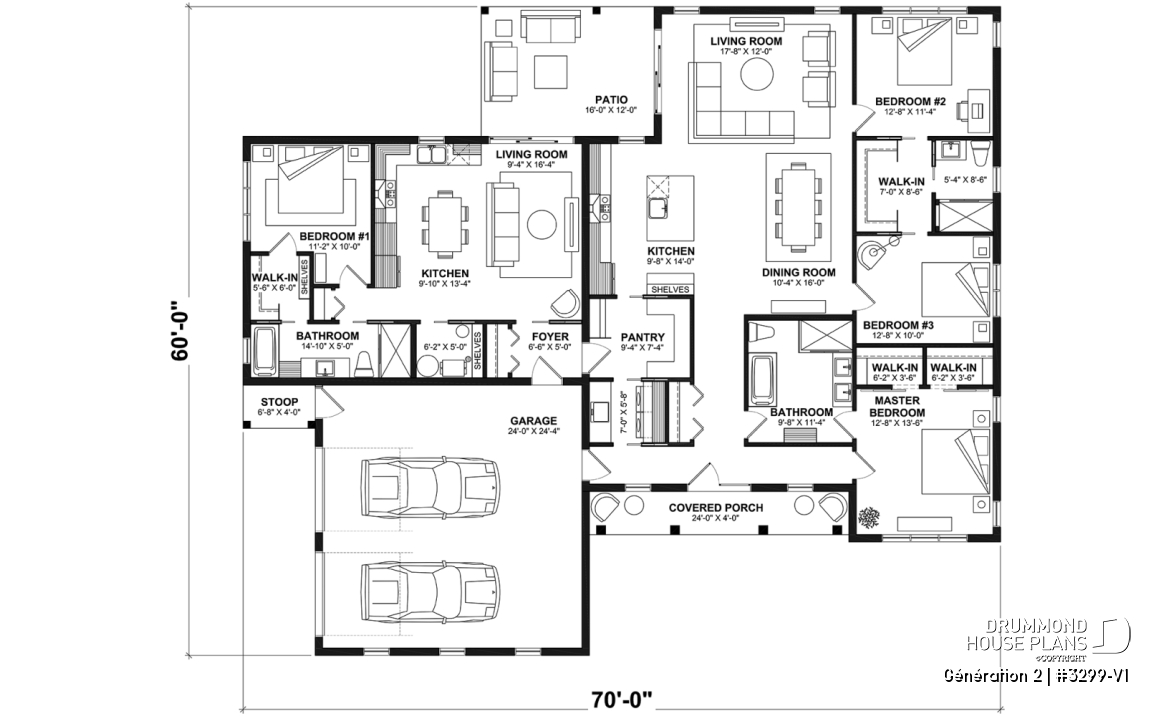 1st level - Generational house plan with 3 bedrooms and 2 baths in main apartment - Génération 2