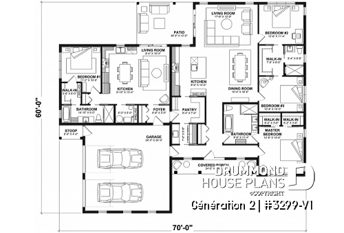 1st level - Generational house plan with 3 bedrooms and 2 baths in main apartment - Génération 2