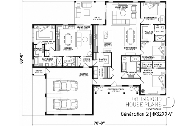 1st level - Generational house plan with 3 bedrooms and 2 baths in main apartment - Génération 2