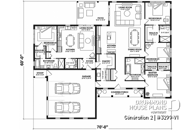 1st level - Generational house plan with 3 bedrooms and 2 baths in main apartment - Génération 2