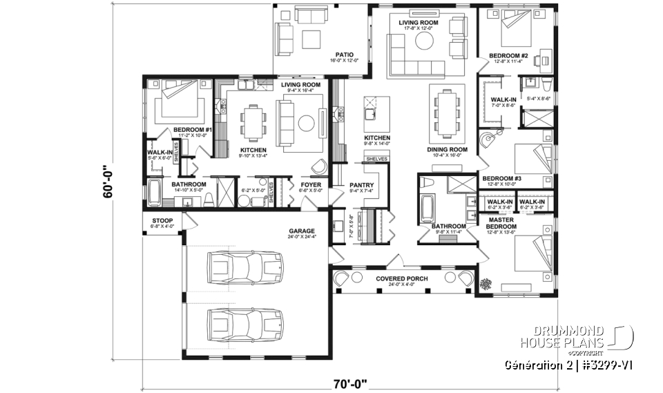 1st level - Generational house plan with 3 bedrooms and 2 baths in main apartment - Génération 2