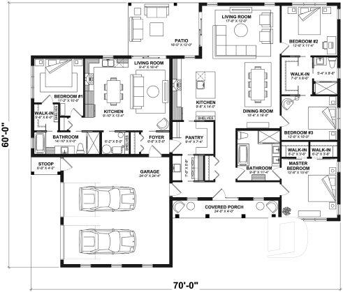 1st level - Generational house plan with 3 bedrooms and 2 baths in main apartment - Génération 2