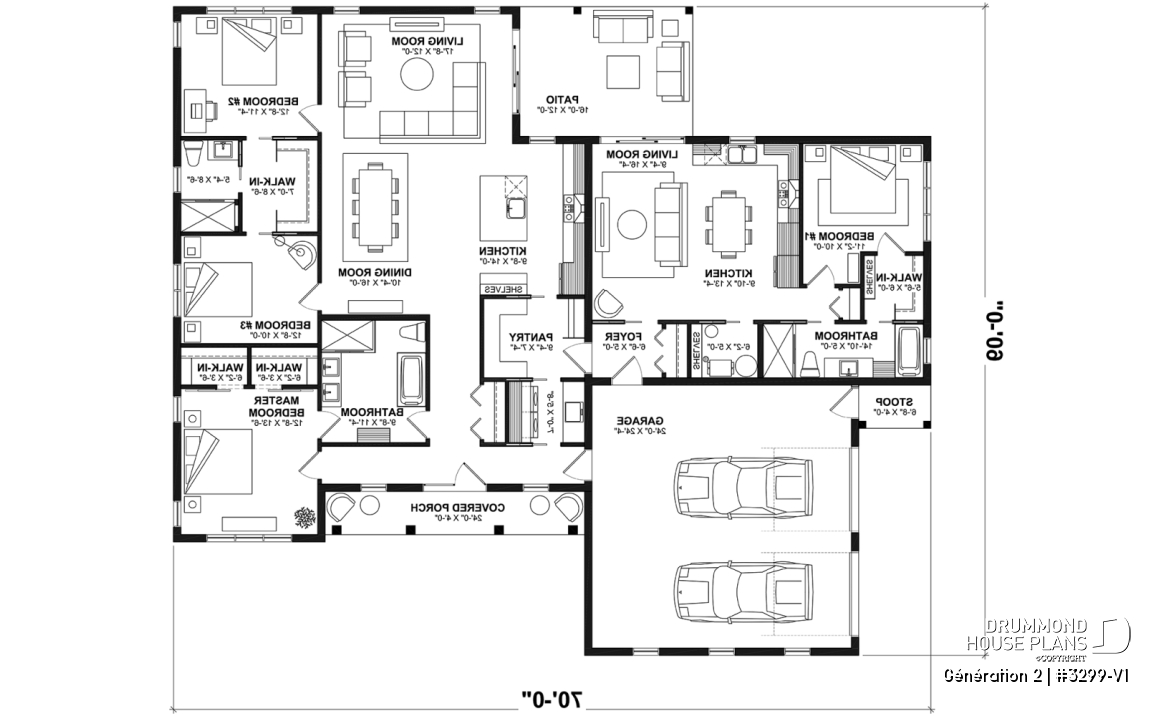1st level - Generational house plan with 3 bedrooms and 2 baths in main apartment - Génération 2