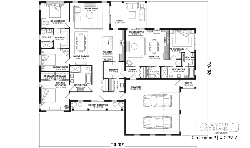 1st level - Generational house plan with 3 bedrooms and 2 baths in main apartment - Génération 2