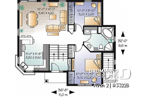 1st level - Affordable 3 to 4 split level house plan with a one-bedroom basement appartment - Avon 2