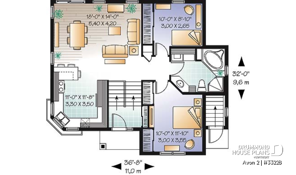 1st level - Affordable 3 to 4 split level house plan with a one-bedroom basement appartment - Avon 2
