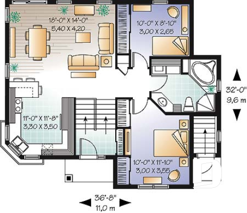 1st level - Affordable 3 to 4 split level house plan with a one-bedroom basement appartment - Avon 2