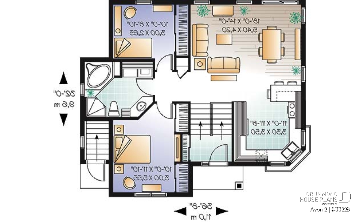 1st level - Affordable 3 to 4 split level house plan with a one-bedroom basement appartment - Avon 2