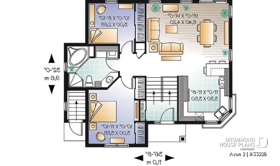 1st level - Affordable 3 to 4 split level house plan with a one-bedroom basement appartment - Avon 2