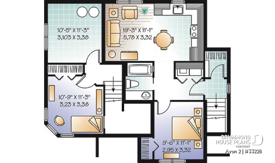Basement - Affordable 3 to 4 split level house plan with a one-bedroom basement appartment - Avon 2