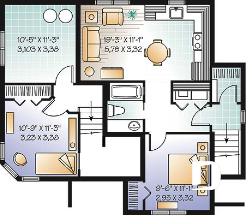 Basement - Affordable 3 to 4 split level house plan with a one-bedroom basement appartment - Avon 2