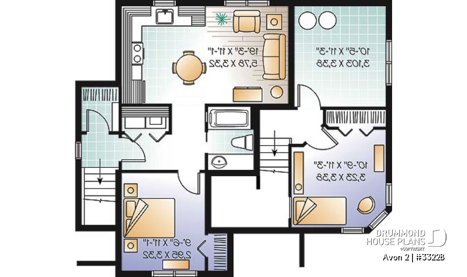 Basement - Affordable 3 to 4 split level house plan with a one-bedroom basement appartment - Avon 2