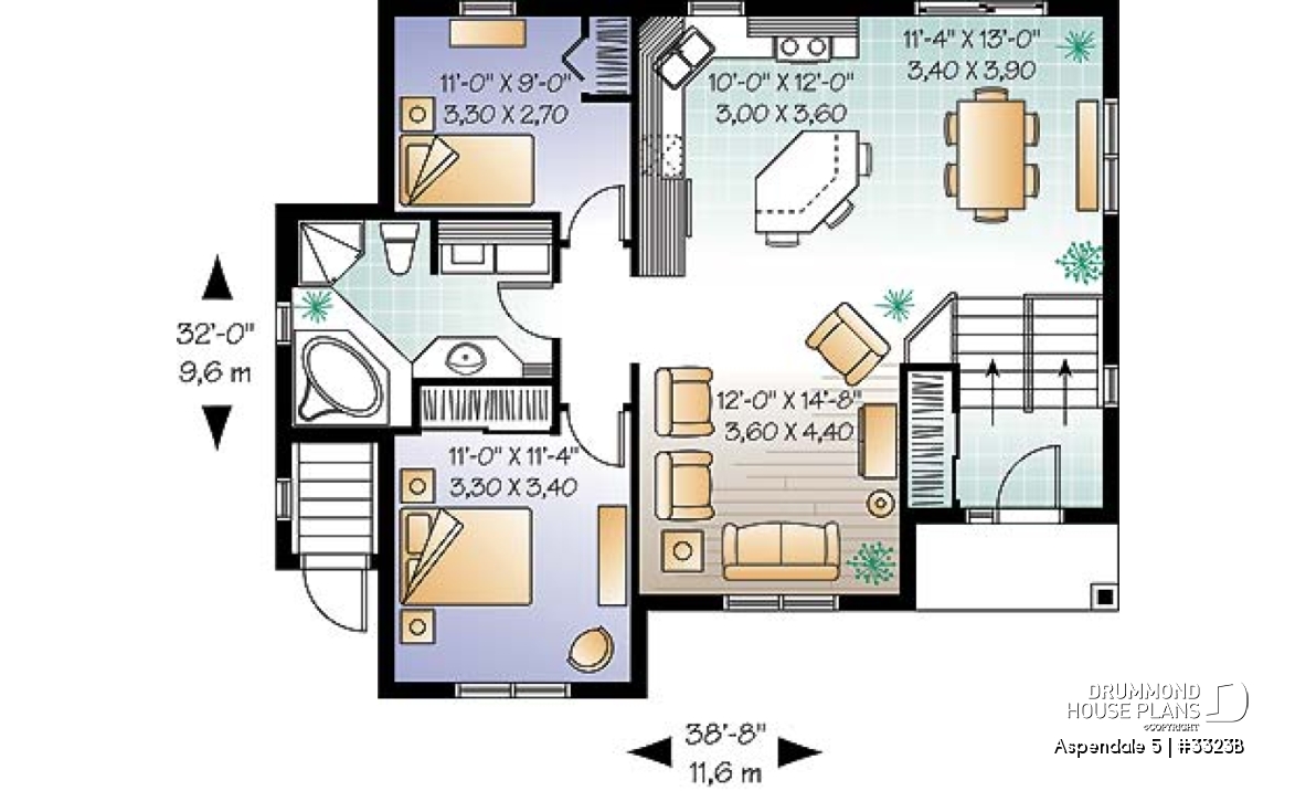 1st level - 3 to 4 bedroom split level house plan with basement appartment, 2 family rooms for main apartement, open floor - Aspendale 5
