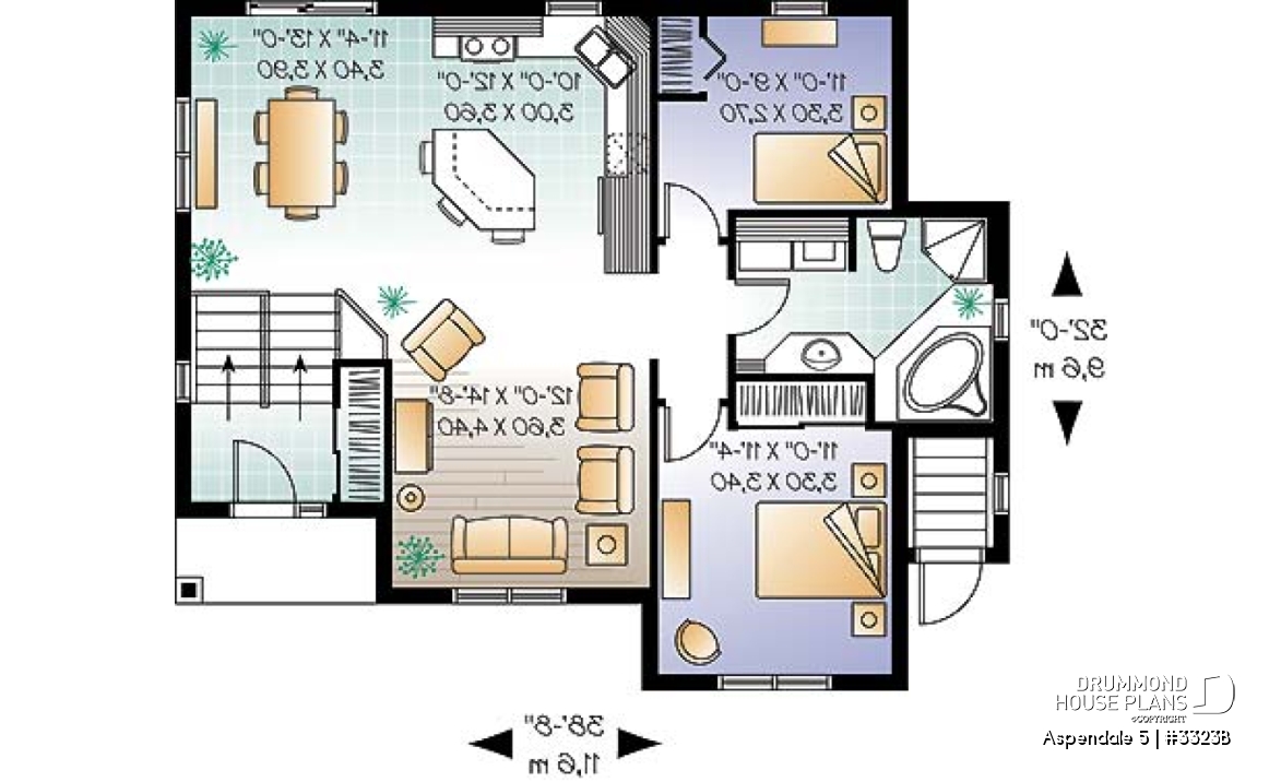 1st level - 3 to 4 bedroom split level house plan with basement appartment, 2 family rooms for main apartement, open floor - Aspendale 5