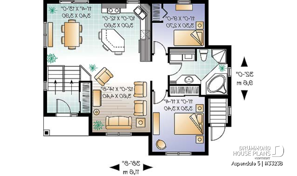 1st level - 3 to 4 bedroom split level house plan with basement appartment, 2 family rooms for main apartement, open floor - Aspendale 5