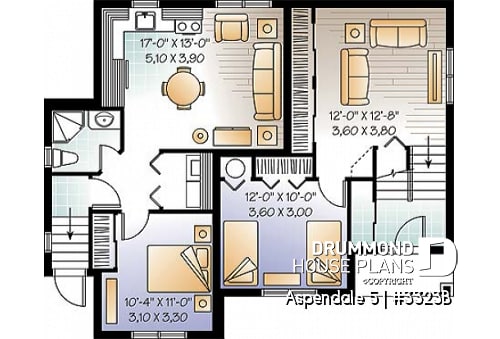 Basement - 3 to 4 bedroom split level house plan with basement appartment, 2 family rooms for main apartement, open floor - Aspendale 5