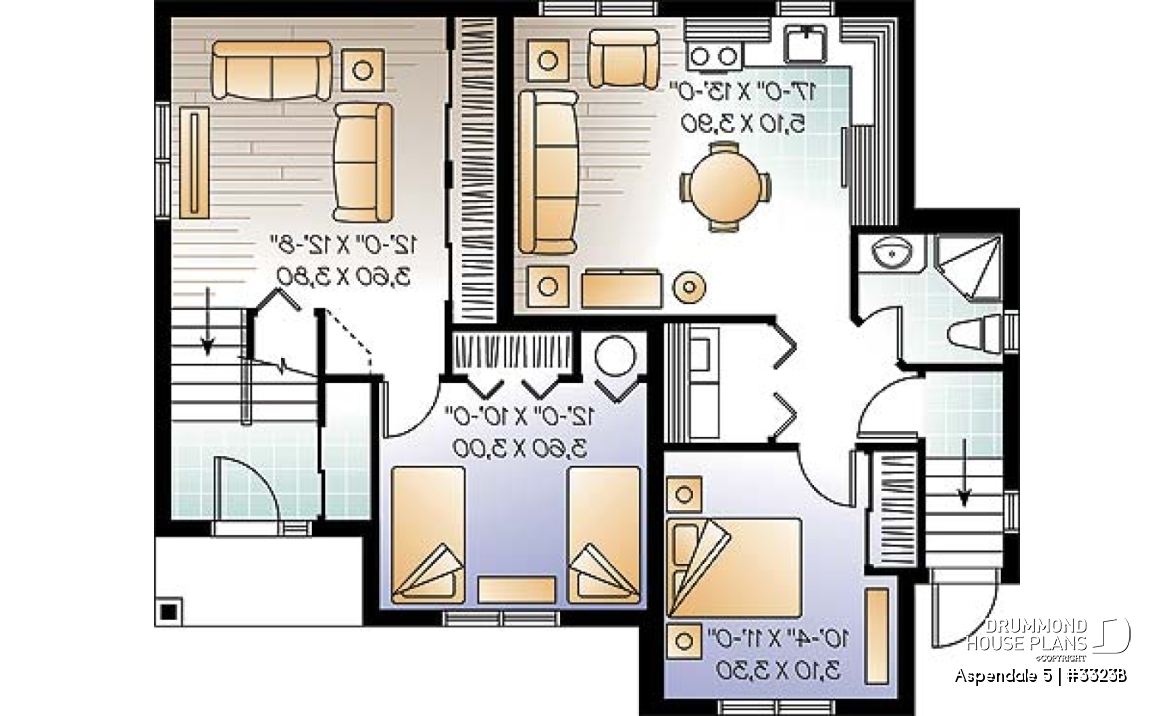 Basement - 3 to 4 bedroom split level house plan with basement appartment, 2 family rooms for main apartement, open floor - Aspendale 5