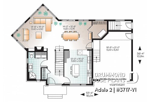1st level - Contemporary House plan with basement apartment, 3 bedrooms for owner, garage, open floor plan, 9' ceiling   - Adele 2