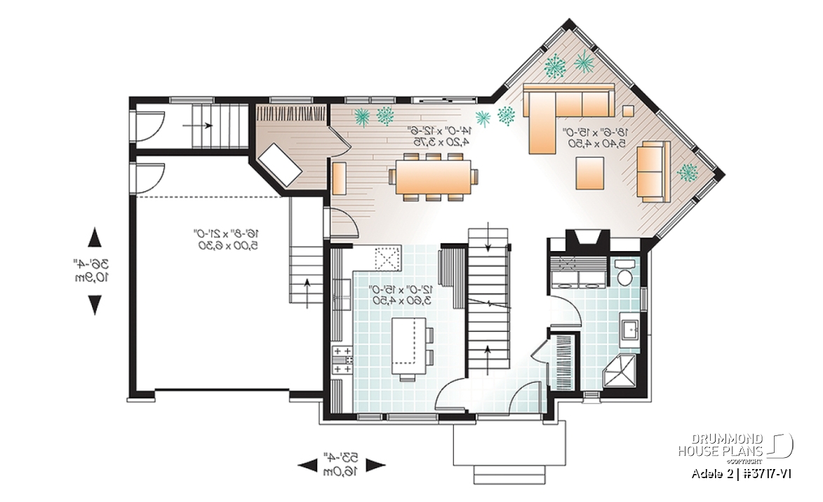 1st level - Contemporary House plan with basement apartment, 3 bedrooms for owner, garage, open floor plan, 9' ceiling   - Adele 2
