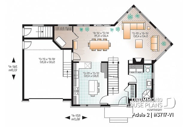 1st level - Contemporary House plan with basement apartment, 3 bedrooms for owner, garage, open floor plan, 9' ceiling   - Adele 2