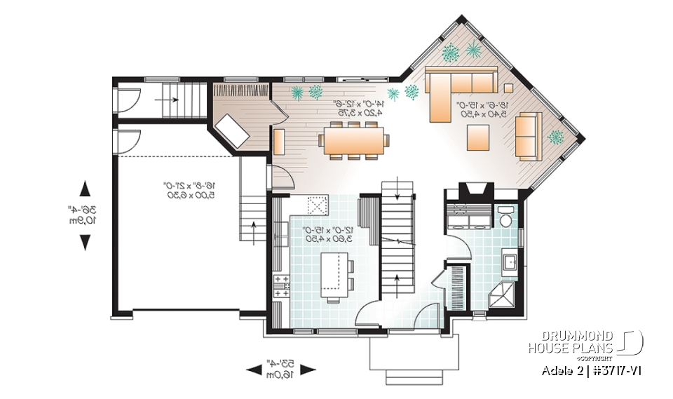 1st level - Contemporary House plan with basement apartment, 3 bedrooms for owner, garage, open floor plan, 9' ceiling   - Adele 2