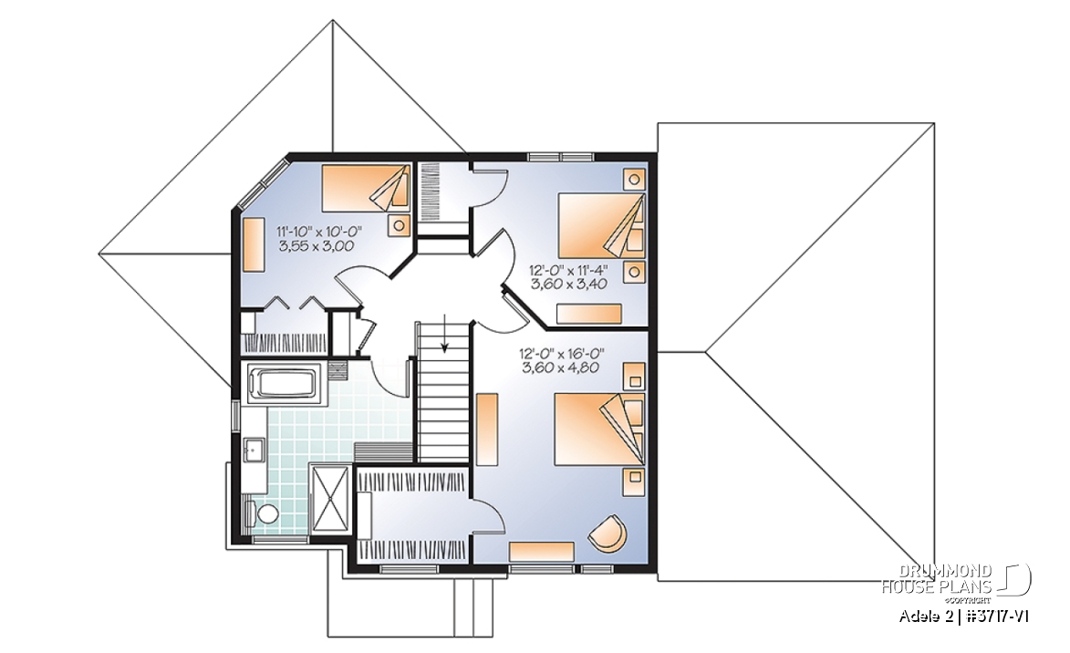 2nd level - Contemporary House plan with basement apartment, 3 bedrooms for owner, garage, open floor plan, 9' ceiling   - Adele 2