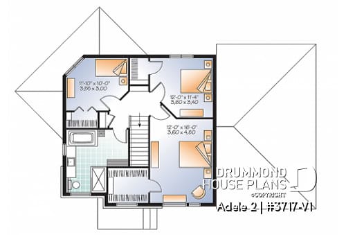 2nd level - Contemporary House plan with basement apartment, 3 bedrooms for owner, garage, open floor plan, 9' ceiling   - Adele 2