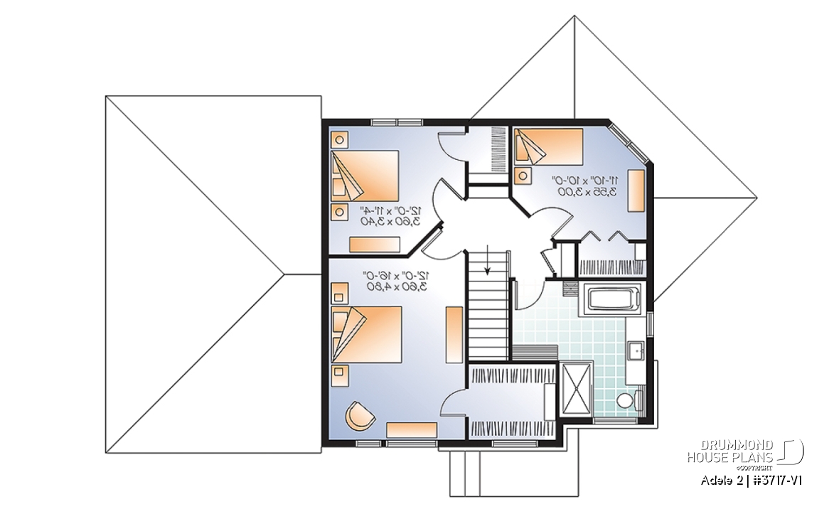 2nd level - Contemporary House plan with basement apartment, 3 bedrooms for owner, garage, open floor plan, 9' ceiling   - Adele 2
