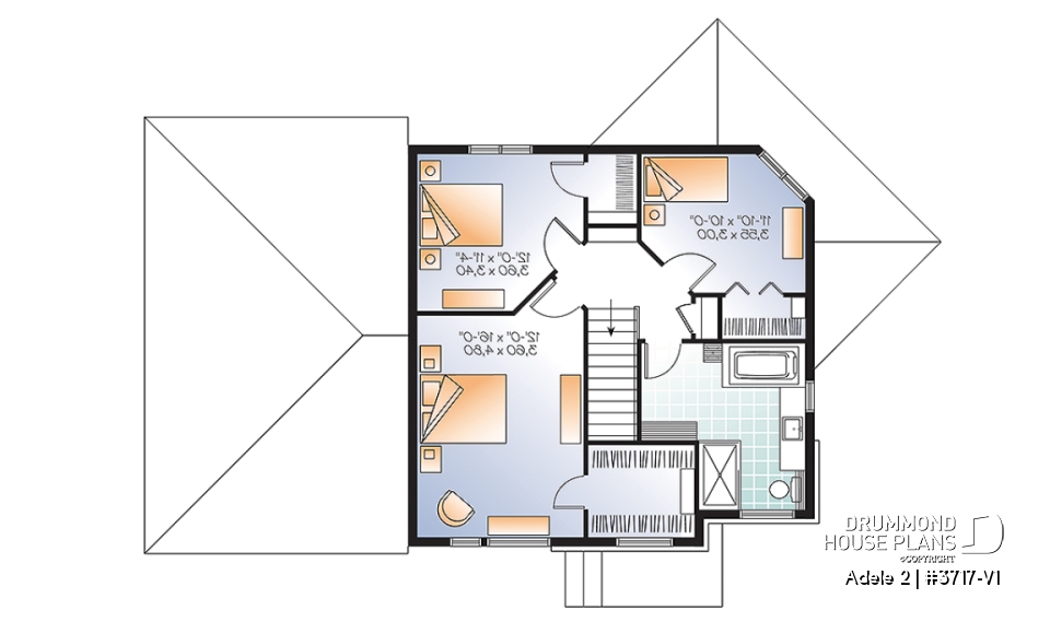2nd level - Contemporary House plan with basement apartment, 3 bedrooms for owner, garage, open floor plan, 9' ceiling   - Adele 2