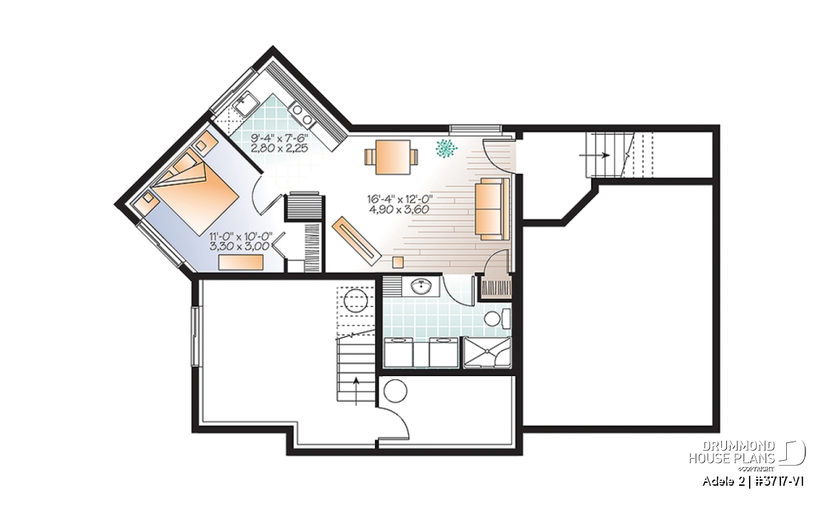 Basement - Contemporary House plan with basement apartment, 3 bedrooms for owner, garage, open floor plan, 9' ceiling   - Adele 2