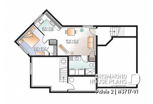 Basement - Contemporary House plan with basement apartment, 3 bedrooms for owner, garage, open floor plan, 9' ceiling   - Adele 2