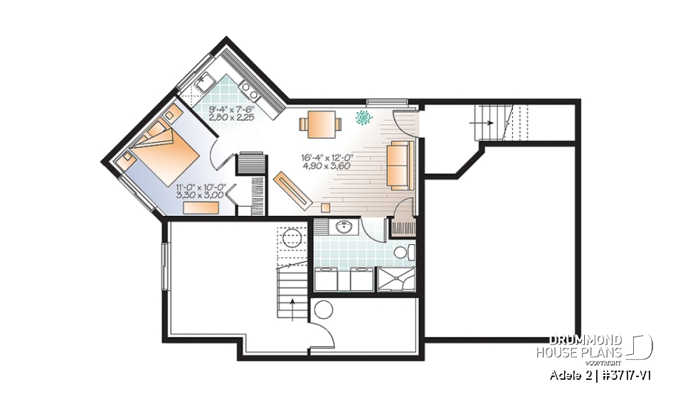 Basement - Contemporary House plan with basement apartment, 3 bedrooms for owner, garage, open floor plan, 9' ceiling   - Adele 2