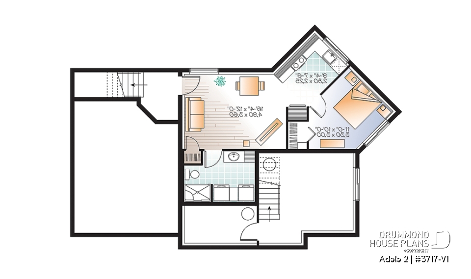 Basement - Contemporary House plan with basement apartment, 3 bedrooms for owner, garage, open floor plan, 9' ceiling   - Adele 2