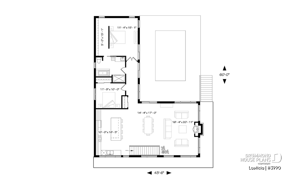 1st level - Modern mid-century house plan, inlaw suite, 2 to 4 bedrooms, open concept, 10' ceiling on main - Laeticia