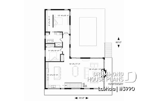 1st level - Modern mid-century house plan, inlaw suite, 2 to 4 bedrooms, open concept, 10' ceiling on main - Laeticia