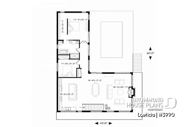 1st level - Modern mid-century house plan, inlaw suite, 2 to 4 bedrooms, open concept, 10' ceiling on main - Laeticia