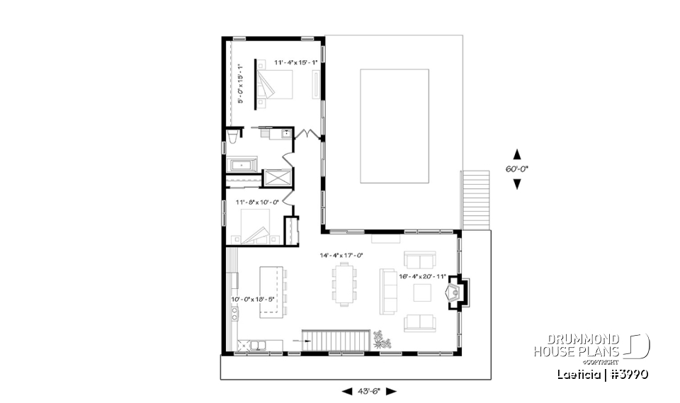 1st level - Modern mid-century house plan, inlaw suite, 2 to 4 bedrooms, open concept, 10' ceiling on main - Laeticia