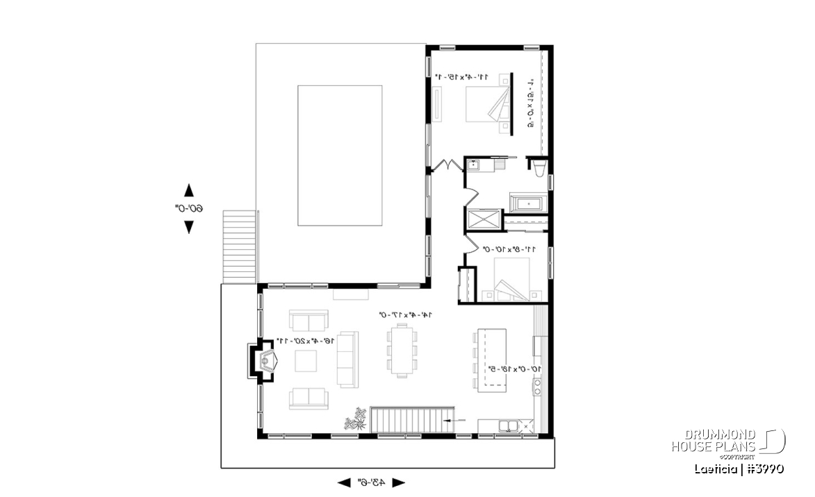 1st level - Modern mid-century house plan, inlaw suite, 2 to 4 bedrooms, open concept, 10' ceiling on main - Laeticia