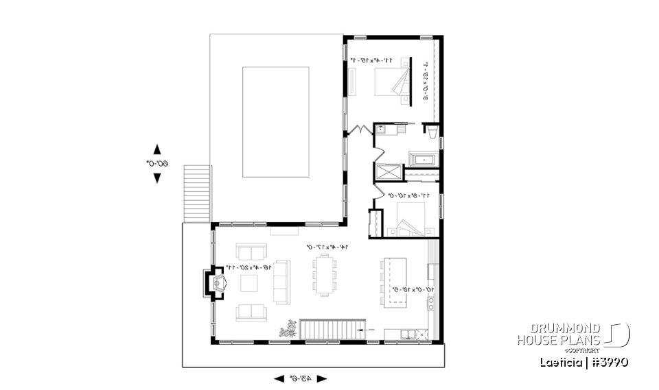 1st level - Modern mid-century house plan, inlaw suite, 2 to 4 bedrooms, open concept, 10' ceiling on main - Laeticia