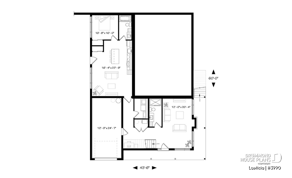 Basement - Modern mid-century house plan, inlaw suite, 2 to 4 bedrooms, open concept, 10' ceiling on main - Laeticia